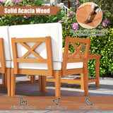 Tangkula 6 Pieces Acacia Wood Patio Furniture Set, Outdoor Sectional Conversation Set with Cushions and 2-Tier Coffee Table