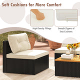 Tangkula 5 Piece Rattan Sofa Set, Patiojoy Outdoor Wicker Furniture Set with Seat & Back Cushions