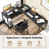 Tangkula L-Shaped Office Desk, L Shaped Corner Desk with Power Outlets, USB Ports