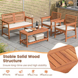 Tangkula 4 Piece Patio Conversation Set, Wood Sofa Set with Soft Seat Cushions