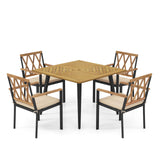 Tangkula 5 Pieces Patio Dining Set, 42.5” Square Acacia Wood Dining Table with 1.9” Umbrella Hole