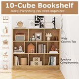 Tangkula 10-Cube Bookshelf, 47.5”L Floor Bookcase with 2 Anti-Tipping Kits