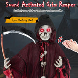 Tangkula 8 FT Halloween Animatronics Standing Grim Reaper, Voice Activated Reaper with Lighted Eyes & Creepy Sounds