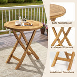 Tangkula Patio Teak Wood Dining Table, 27.5" Round Side Table with Slatted Tabletop, Sturdy X-Shaped Frame