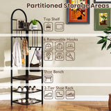 Tangkula Corner Hall Tree, 71 Inch Tall Entryway Coat Rack with Shoe Bench & 4 Storage Shelves