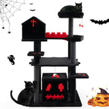 Tangkula Gothic Cat Tree, 49 Inch Black Cat Tower with Coffin Cat Bed, 2 Cat Condos, Scratching Posts