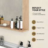 Tangkula Bathroom Mirror with Shelf, 23.5" x 17.5" Rectangle Wood Frame Bathroom Vanity Mirror for over Sink