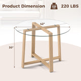 Tangkula 42" Round Glass Dining Table for 4-6, 0.3” Tempered Glass Tabletop with X-Shaped Rubber Wood Frame