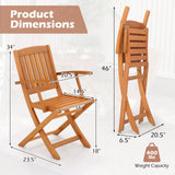 Tangkula Patio Wood Folding Chair , Outdoor Eucalyptus Wood Dining Chairs w/Armrests & Slatted Seat