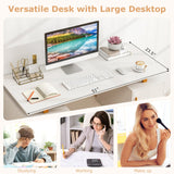 Tangkula White Desk with Storage Drawers & Cabinet, Home Office Computer Workstation with Floating Desktop