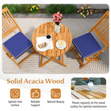 Tangkula 3 Pieces Acacia Wood Patio Folding Bistro Set, Outdoor Table and Chairs Set with Soft Cushions