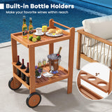 Tangkula Wood Bar Cart, Outdoor Indoor 2 Tier Rolling Serving Cart