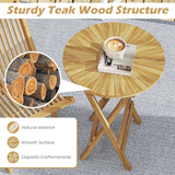 Tangkula Patio Folding Side Table, 23.5" Teak Wood Round End Table with Slatted Tabletop & X-Shaped Frame