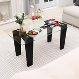 Tangkula Glass Coffee Table, 39.5 Inch Modern Rectangular Center Table with Solid Rubber Wood Leg(Rectangular, Black)