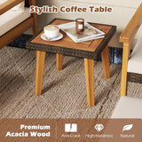 Tangkula 5 Piece Rattan Furniture Set, Wood Frame Chairs & Ottomans w/Square Coffee Table