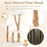 Tangkula Solid Wood Cat Tree, Modern Wooden Cat Tower with Perch, Jute Scratching Posts, Dangling Ball