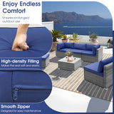 Outdoor Wicker Furniture Set with Tempered Glass Coffee Table, Comfy Seat & Back Cushions