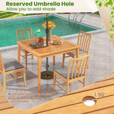 Tangkula 4-Person Outdoor Acacia Wood Dining Table, 39” Square Bistro Table with 1.96” Umbrella Hole