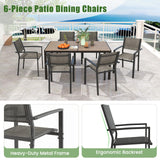 Tangkula Patio Chair Set of 6, Stackable Dining Chairs w/Breathable Fabric Seat & Heavy-Duty Metal Frame