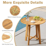 Tangkula 31.5” Patio Dining Table, Round Teak Wood Dining Table w/Slatted Tabletop