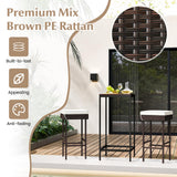 Tangkula Patio Rattan Barstools Set, Outdoor Wicker Bar Height Chairs with Footrest & Soft Cushions