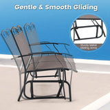 Tangkula Patio Glider Conversation Set, Outdoor Gliding Loveseat w/Tempered Glass Coffee Table