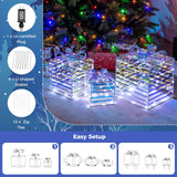 Tangkula Set of 3 Christmas Lighted Gift Boxes, Pre-lit 90 LED Light Up Present Box Decorations