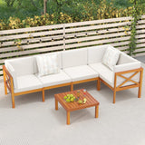 Tangkula 6 Pieces Acacia Wood Patio Furniture Set, Outdoor Sectional Conversation Set with Cushions and Coffee Table