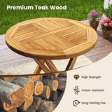 Tangkula Patio Teak Wood Dining Table, 27.5" Round Side Table with Slatted Tabletop, Sturdy X-Shaped Frame