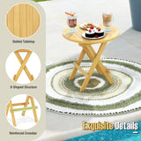 Tangkula Patio Folding Side Table, Teak Wood Round Coffee Table w/X-Shaped Legs & Slatted Tabletop, 20"D x 20"W x 20"H