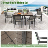 Tangkula 7 Piece Outdoor Dining Set, Patio Furniture Set w/ 6 Stackable Chairs & Large Rectangle Table, Dining Table Set for 6