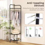 Tangkula Corner Coat Rack with Storage, Simple Hall Tree with Hanging Rod & 2 Mesh Shelves