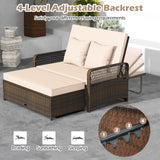 Tangkula Patio Adjustable Wicker Daybed, Rattan Loveseat & Storage Ottoman w/ 4-Level Backrest & Soft Cushions