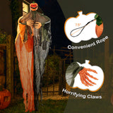 Tangkula 8.2 FT Halloween Hanging Pumpkin Ghost, Light-up Scary Prop for Haunted House with Red Glowing Eyes & Bendable Arms