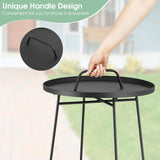 Tangkula Outdoor Side Table with Handle, 18" Round Small Coffee Accent Table for Indoor & Outdoor