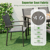 Tangkula Patio Chair Set of 6, Stackable Dining Chairs w/Breathable Fabric Seat & Heavy-Duty Metal Frame