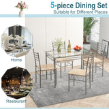 Tangkula Dining Table Set, 5 Pieces Dining Set with Tempered Glass Top Table and 4 Chairs