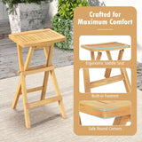 Tangkula Outdoor Bar Stools Set, No Assembly Foldable Teak Wood Bar Height Stool with Countered Seat & Footrest