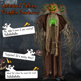 Tangkula 6 FT Halloween Light Up Talking Ghost Pumpkin with Glowing Ribs and Moving Head