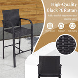 Tangkula 3-Piece Patio Wicker Bar Set, Rattan Bar Height Chairs & Square Table w/Heavy-Duty Metal Frame