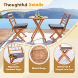 Tangkula 3 Piece Patio Wood Bistro Set, Folding Table Chair Set w/Soft Seat Cushions