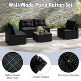 Tangkula 5 Piece Rattan Sofa Set, Outdoor Wicker Furniture Set w/Seat & Back Cushions