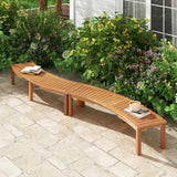 Tangkula Outdoor Curved Bench, Acacia Wood Fire Pit Bench w/Slatted Seat, 800 LBS Max Load, Oil Painted