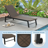 Tangkula PE Wicker Patio Chaise Lounge Chair, Outdoor 4-Position Recliner with Wheels