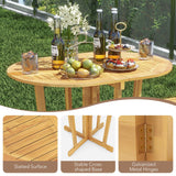 Tangkula Outdoor Folding Bar Table, Teak Wood Bar Height Bistro Table with Oval Tabletop & Cross Base