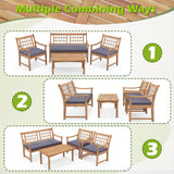 Tangkula 4 Piece Wood Patio Furniture Set, Outdoor Conversation Set w/Soft Seat Cushions