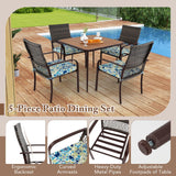 5 Pieces Patio Dining Set, 4 Cushioned Rattan Armchairs & Square Table w/Wood-Plastic Tabletop & Umbrella Hole