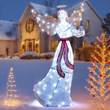 Tangkula 5 FT Outdoor Christmas Lighted Angel, Xmas Yard Pre-Lit Angel with Harp, Halo & 120 Cold White LED Lights