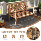 Tangkula Outdoor Garden Bench, 2-Person Teak Wood Bench with Comfy Armrests and Backrest, Slatted Seating Area