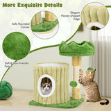 Tangkula Small Cat Tree, Green Cat Tower with Private Cat Condo, Plush Top Perch, Hanging Pompom & Spring Toy